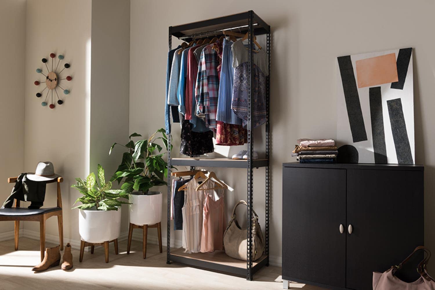 Baxton Studio Gavin Black Metal 3-Shelf Closet Storage Racking Organizer Black//Metal/Traditional
